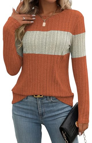 Gemulate Women's Orange Fine Knit Longline Jumper - Winter Fashion Crew Neck Jumper Top for Ladies Orange, XL