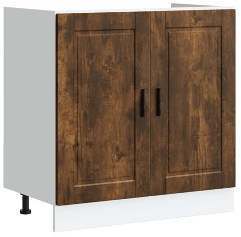 vidaXL Meuble Bas pour évier Porto chêne fumé Bois ingénierie, Meuble Bas de Cuisine, Meuble Bas de Cuisine avec Porte