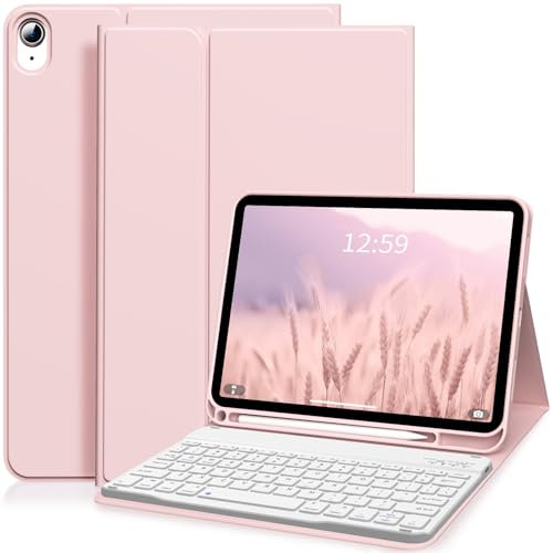ZKTUYU for iPad 11th/10th Generation Case with Keyboard 11 inch/10.9 inch 2025 A16 2022 with Pencil Holder, Magnetic Detachable Wireless Bluetooth Folio Stand Rechargeable Keyboard Cover, Light Pink