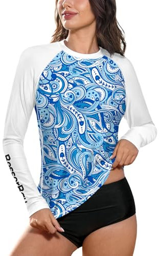 BesserBay Lady Summer Swim Uv UPF Rash Guard Long Sleeve Sun Guard Sunblock Top Paisley L
