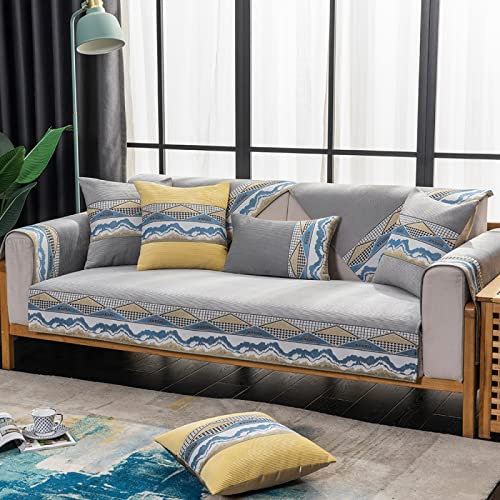 Couchüberwurf im chinesischen Stil, U-Form, warm, rutschfest, für Wohnzimmer, für Stoff/Ledercouch, Grau, 70 x 120 cm