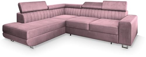 Masseno Ecksofa NOLA L-S mit Schlaffunktion L-Form, Klassisch Sofa mit Bettkasten, Wohnzimmersofa, Couch, Soffa, Bettsofa, Couchgarnitur - Wrzosowy, Monolith 62