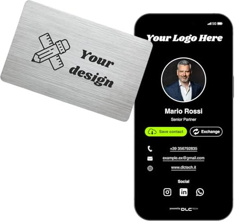 Digitale Visitenkarte NFC Contactless QrCode-GRAFICA PERSONALISIERT - Keine App erforderlich -METALL-Teilen Sie sofort Kontaktinformationen, soziale Medien und mehr