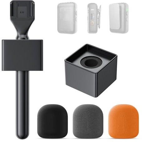 MELONARE MH-30 Handheld Microphone Holder, Wireless Lavalier Mic Stand Adapter Mount w/Foam Cover, Mic Handle Compatible with DJI, RODE, HOLLYLAND, BOYA Microphones for Interviews, Outdoor Recording