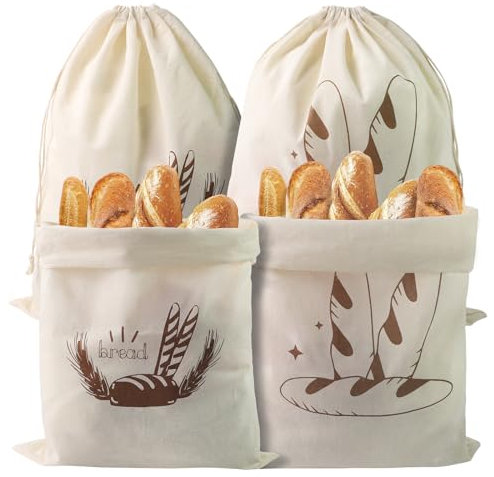 TPTGIAR 4 bolsas de pan de lino sin blanquear, 40 x 30 cm, reutilizables, con cordón, para guardar pan, frutas y verduras