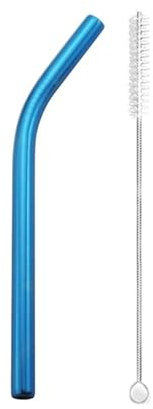 ZMCGNO 5pcs 12x215mm Metal Straw 8.5'' Reusable Drinking Straws for Bubble Tea Boba Smoothies Milkshakes(Blue Bent)