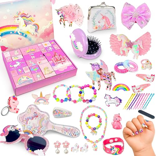 LINAYE Adventskalender 2025 Mädchen, 24 Tage Einhorn-Zubehör & Schätze Weihnachtskalender für Mädchen, Weihnachts Countdown Kalender Advent Calendar Einhorn Geschenk für Kinder
