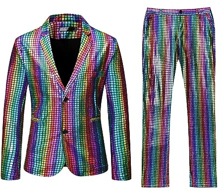 RUMAOZIA Set completo da uomo con paillette, con brillantini, da uomo, per smoking e carnevale, set da discoteca, 2 pezzi, giacca con paillettes metalliche