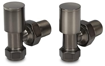LavaTap Radiator Valves Pair 15 mm – Manual Radiator Valve Set for Central Heating – Durable Brass – Compatible with Standard UK Radiators and Heating Systems (Brushed Gun Metal, Angled)