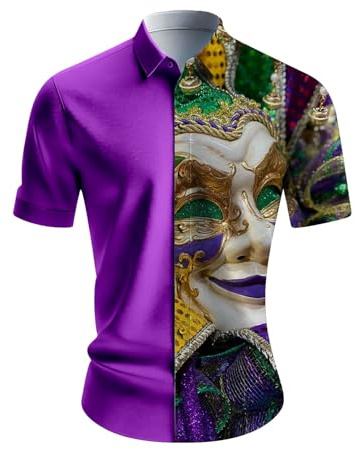 Générique Chemise Homme Déguisement Carnaval De Venise, Chemise Homme Manches Longues Style hawaïen décontractée Impression 3D Tendance Automne Confortable Casual