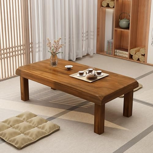 Yidlkecqey Couchtisch aus Massivholz – Minimalistischer chinesischer Stil, Doppelnutzung für kleine Wohnzimmer und Balkone, ESS- und Teetisch für den Wohnbereich.(Brown,60x60x45cm/23.6x23.6x17.7in)