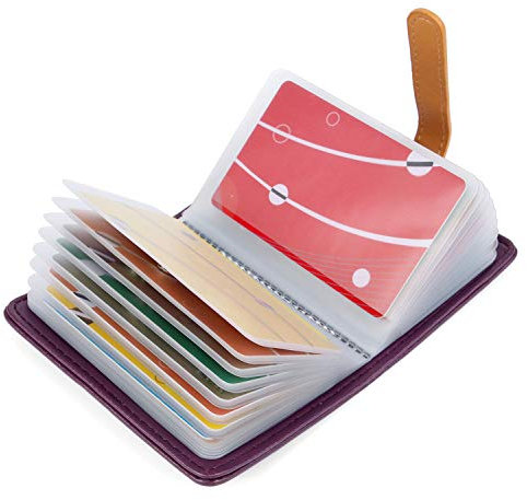 10 Couleurs Porte Cartes de Crédit Femme Homme Cuir - 26 Fentes (Violet)