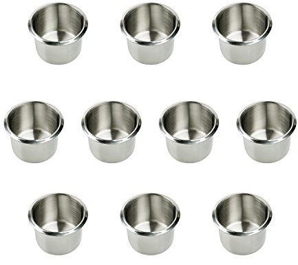 Yuanhe Lot of 10 Stainless Steel Drop-in Poker Table Cup Holders, Drink Holders, Small