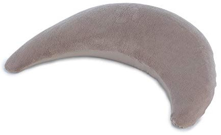 Theraline Plüschmond Stillkissen, Kopfkissen und Nackenkissen mit Perlen, ergonomisches Kissen zum Stillen, Schlafen und Lesen, Stillmond mit Plüsch, Mondkissen waschbar bis 40°C Farbe: Taupe