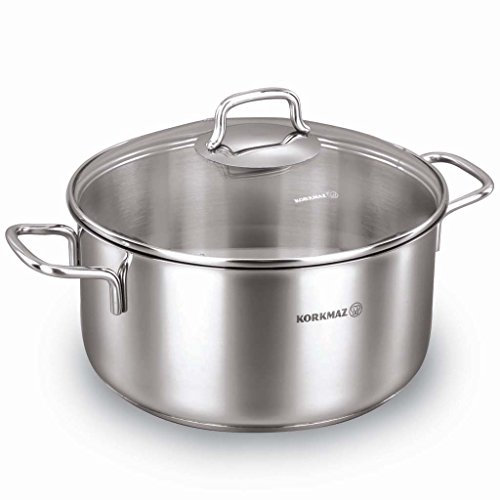 Korkmaz Perla en acier inoxydable de cuisine de Cocotte, faible Cocotte, Wok, casserole, casserole avec bec avec Tri-Ply Fond encapsulé avec couvercle Casserole - 6 Qt
