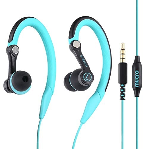 mucro Sport Headphones Wired Earbuds With Microphone, Sweatproof Running Earphones Corded Over Ear Hook Workout Gym in Ear Jogging Earbuds for 3.5mm Jack Devices