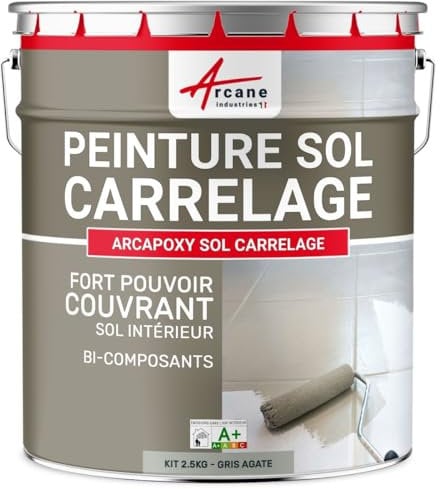 Peinture carrelage, sol, résine, pour recouvrir, faïence et carreaux : Arcapoxy sol carrelage - 2.5 kg (jusqu'à 12.5 m² en 2 couches) Gris Agate - RAL 7038 - ARCANE INDUSTRIES