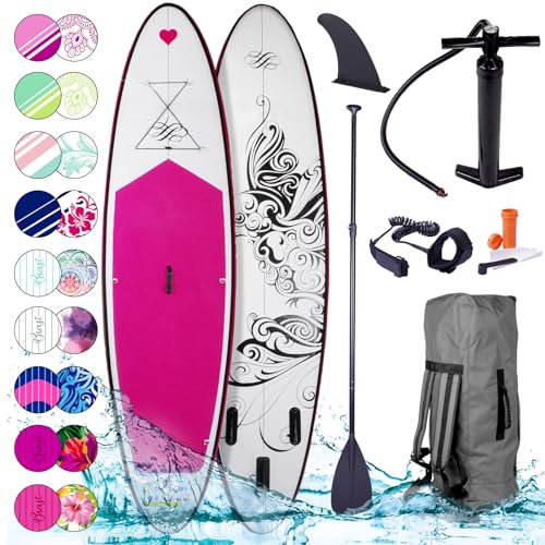 BRAST® SUP Board Lady | Aufblasbares Stand up Paddle Set für Frauen | 300cm viele Modelle | inkl. Sonderzubehör | 2in1 Paddel Kajak-Sitz Action-Cam-Halterung Fußschlaufe Pumpe Rucksack | Kolibri 300