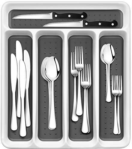 RayPard Besteck-Set, 20-teilig, hochglanzpoliert, spülmaschinenfest, Servierbesteck, Tischbutler Besteck, 4 Stück, inklusive Gabel/Löffel mit 5 Fächern, rutschfeste Schubladen-Organizer 20 Piece
