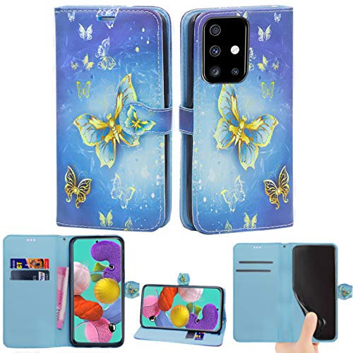 Galaxy A51 Case, Luxury Slim PU Leather Flip Protective Magnetic Wallet Cover With Card Holder and Stand Function Compatible With Samsung Galaxy A51 (Butterfly Gold)