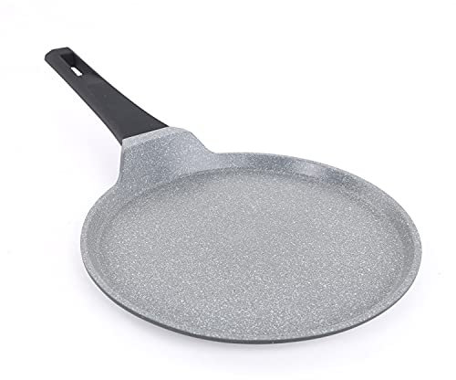 Royalford Non-Stick Crepe Pan Crepe Tawa, 25Cm - Induction Pan with Marble Non-Stick Coating - Die-Cast Aluminium Build – Ideal for Crepe Chapatti Pancakes Omelettes Flatbreads Fried Eggs Tortilla