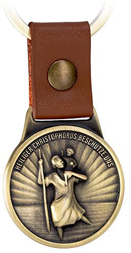 FABACH Christophorus Schlüsselanhänger am Lederband - Schutzpatron für Autofahrer und Reisende - Heilige Christophorus Plakette Auto Glücksbringer - Schutzengel Auto Motorrad Anhänger modern