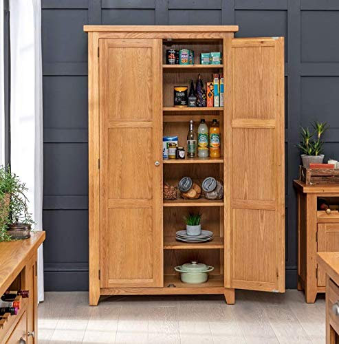 The Furniture Market Cheshire Oak Double Shaker Linen Storage Cupboard - Quality Oak Storage Cabinet - Adjustable Shelves - Natural Oak Finish with Satin Lacquer - H 1800mm x W 1020mm x D 410mm