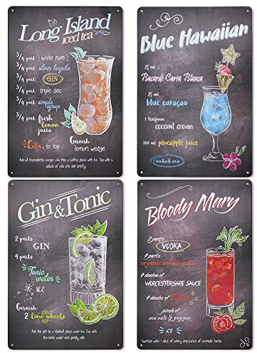 4 Piezas Vintage de Recetas de Cóctel Póster de Pared, Chapas Metalicas Vintage, Placa Chapa Cartel Decorativo de Metal para Decoración de Club de Cerveza Bar Pub Cafetería Baño Inicio- 20 x 30 cm