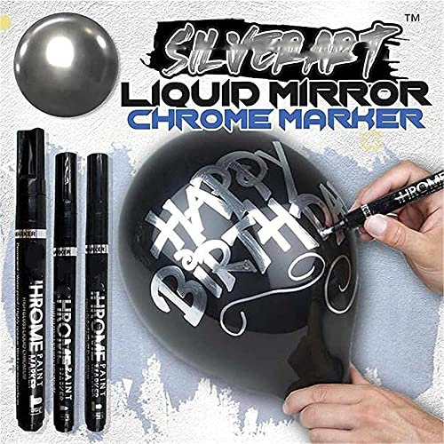 Liquid Chrome Marker with 0.7/1/3 mm Nib Mirror Reflection Sign Pen Smooth Writing, Liquid Mirror Chrome Marker for on Surface, Metal, Glass, Wood, Stone, Plastic, Paper, Etc