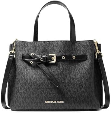 Michael Kors Emilia Small Satchel Crossbody Bag Black MK Signature