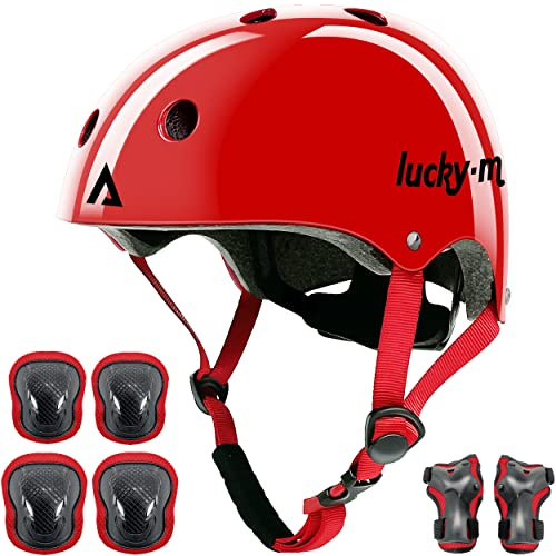 Casco per bambini regolabile con ginocchiere, gomitiere e protezioni per i polsi, set di protezione 7 in 1 per bambini e bambine, per skateboard, bici, scooter, hoverboard e così via.