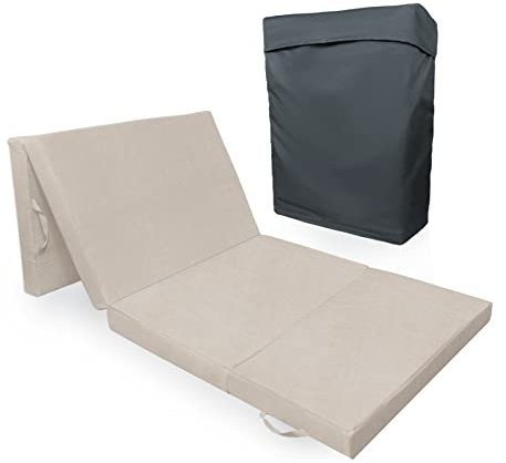 Tom'Shop Gästematratze [VAR Beige, 195x70x8 cm] Klappmatratze, 4-teilige Faltmatratze, Gästematratze Reisebett Schaumstoff Matratze zusammenklappbar mit Tasche