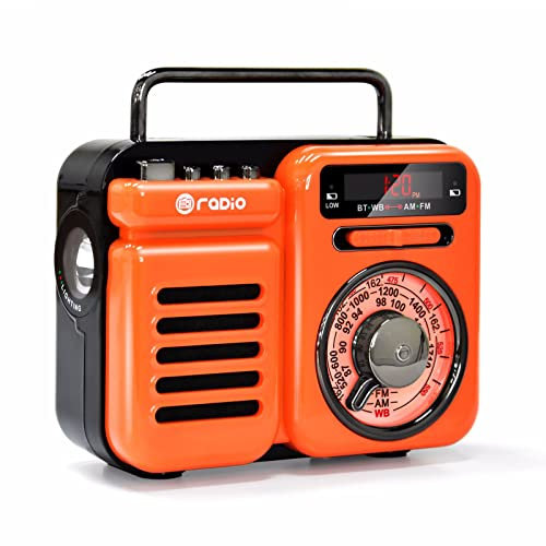 RONGJJ Small Radio Portable With Vintage Style, 2000mAh Rechargeable Battery Operated, With Bluetooth Speaker, Supports TF Card/AUX/USB MP3 Player, orange
