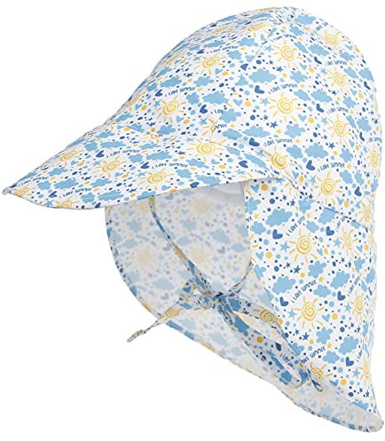 Malaxlx Bébé Chapeau Cou Protection Lumière du Soleil Chapeau de Soleil Eté Anti UV Enfant Bob Chapeau de Plage Casquette à Rabat Visière pour 3-18 Mois Fille Garçon