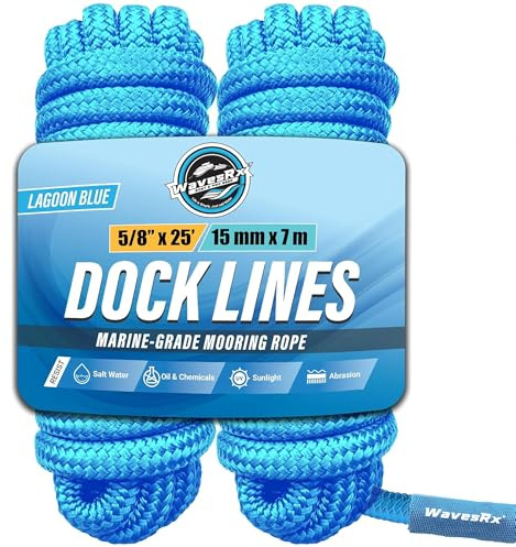 Premium Nylon Boat Dock Lines & Ropes for Docking 5/8'' x 25' | Double Braided Marine Rope & Mooring Line| Boat Ropes for Docking with Loop