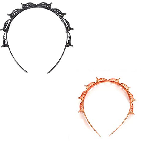 2 Stück Haarreifen mit Klammern,Double Bangs Frisur Haarnadel, professionelle Weave Bangs Clip, Twist Clip Stirnband mit gezahntem Stirnband Braid Tool, Damen Mädchen Mode Haarschmuck
