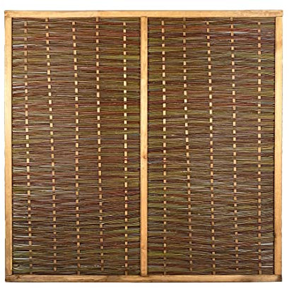 Weidenzaun MIA natur 180x180cm mit Mittelstrebe aus naturbelassener Weide, Holzrahmen gebeizt