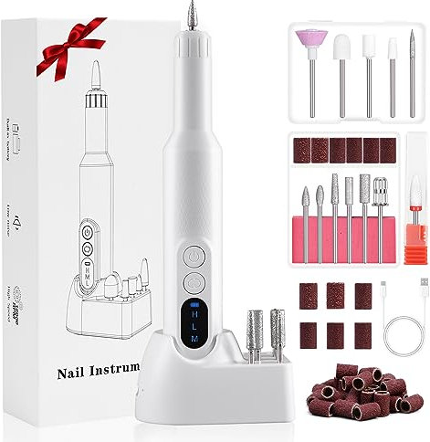 URAQT Elektrische Nagelfräser, 12 In 1 Elektrische Nagelfeile Pediküre Maniküre, 20000 u/Min USB Aufladbar Fräser/Nagelfeilen für gelnägel, Sicher für Anfänger Profi, Geschenke für Frauen(Weiß)