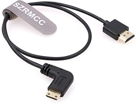 SZRMCC 8K 2.1 HDMI auf Mini-HDMI Rechtwinklig Ultra High Speed Spiralkabel Geflochtenes Kabel für Sony CX7, A7 II, A7S II, Canon EOS 70D/80D, Nikon D500, D7500, Z6/Z7 Pan-asonic Lumix Fuji Kamera