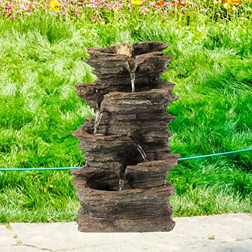 Gardenised Decorative Rock Look Water Fountain with LED Lights for Home and Garden, Gray