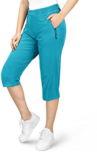 33,000ft Women's Capri Golf Trousers Casual Quick Dry UPF 50+ Lightweight Quick Dry 3/4 Cargo Pants Hiking Shorts with Pockets Blue-Green UK 20
