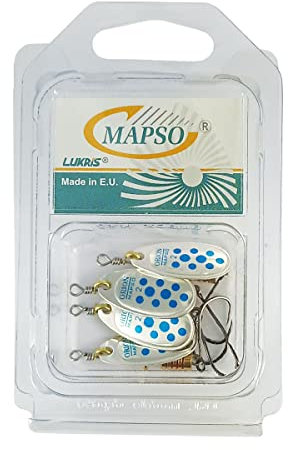 Mapso - Blister 4 cuillères à café Orion nº2 argent bleu hameçon simple sans mort 4,5 GMS