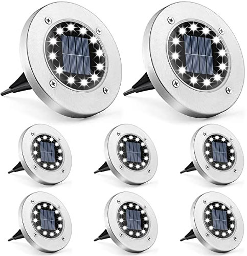 ONSTUY Faretti Solari a LED de Esterno,12 LEDs Luce Solare da Giardino,IP65 Impermeabile Faretto Giardino Solare per Vialetto Scala Cortile Paesaggio Prato,Bianco Freddo(8 Pezzi)
