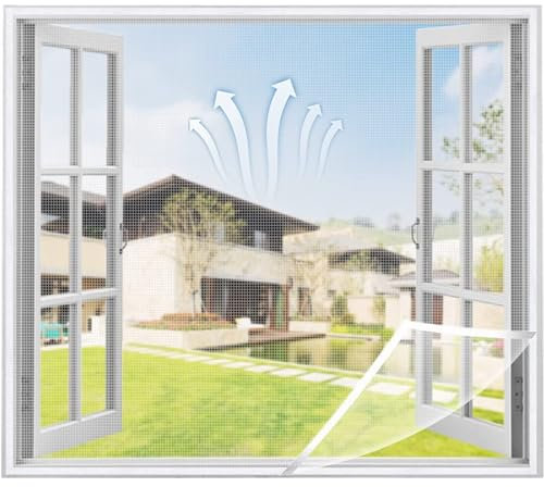 Moustiquaire de fenêtre 60x120cm Rideau polyester indéchirable anti-moustiques pour fenêtre (Blanc)