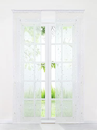 Joyswahl Schiebegardinen Voile Transparente Stern- und Mondmuster Schiebevorhang Gardinen mit Klettband Vorhang BxH 57x245cm Silber 2 Stück
