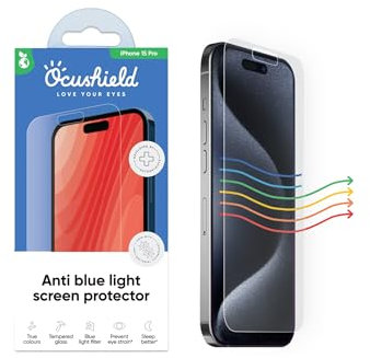 Ocushield Anti Blue Light, Tempered Glass Screen Protector for iPhone (iPhone 15 Pro)