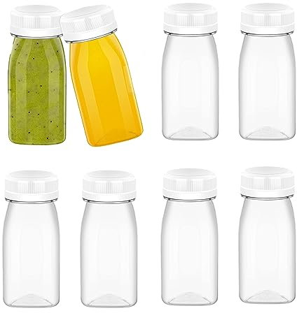 8 Pack Reusable Shot Bottles with Lids,100ml Plastic Juice Bottles,Empty Plastic Juice Bottles,Reusable Small Clear Juice Container for Juice Milk Coffee and Other Beverage (White Lid)