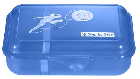 Step by Step Lunchbox Soccer Ben, Blau, mit Trennwand und Klickverschluss, spülmaschinenfest, BPA-frei, für Schule und Kindergarten, 0,9l