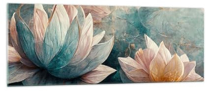 Panorama Bilder auf Glas Blumen Art Deco Lotus Glasbild 140x50cm Wandbilder Dekoration Wohnzimmer Schlafzimmer Küche Groß XXL Wanddeko Bild im Glas Wand Kunstdruck Art Modern Wall Decor GAB140x50-5976