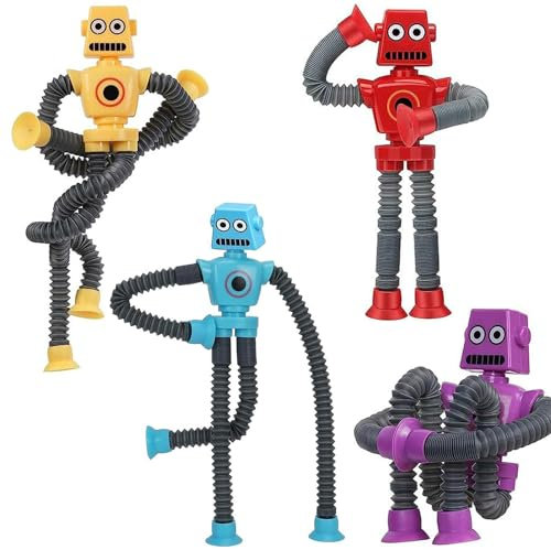 YUDANSI Teleskop Roboter Fidget Toys Mit Saugnapf, 4Stück Anti Stress Spielzeug Für Kinder Erwachsene, Büro Spielzeug Für Kollegen, Geburtsta Party Weihnachts Sensorische Spielzeug Geschenk Für Jungen